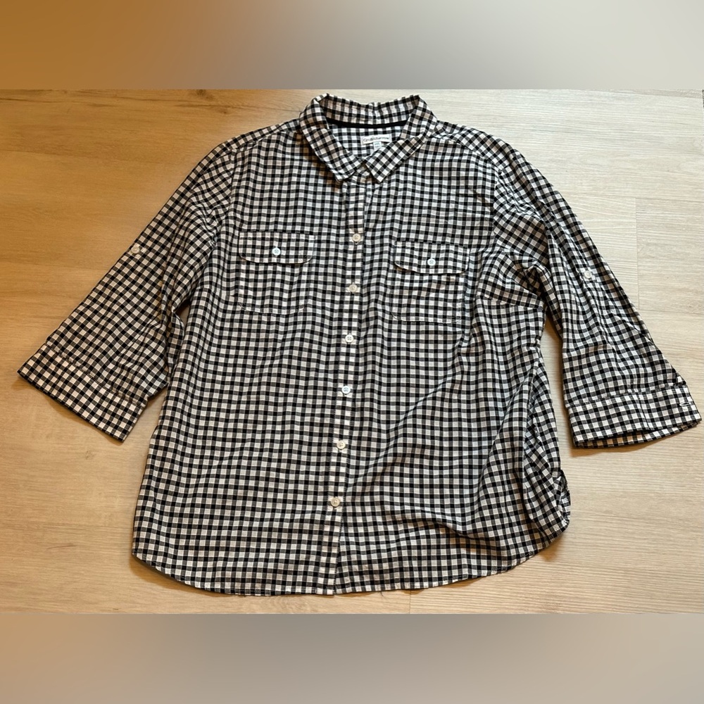 Croft & Barrow Plus Size XXL Black and White Plaid Check Shirt